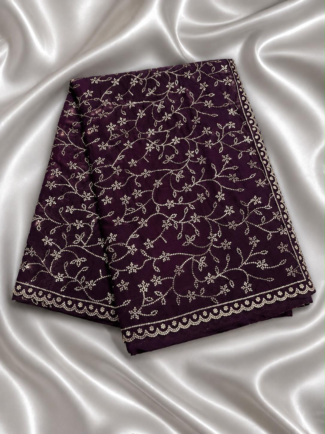 Attractive Purple Color Space Silk With Stones Work Saree For Women