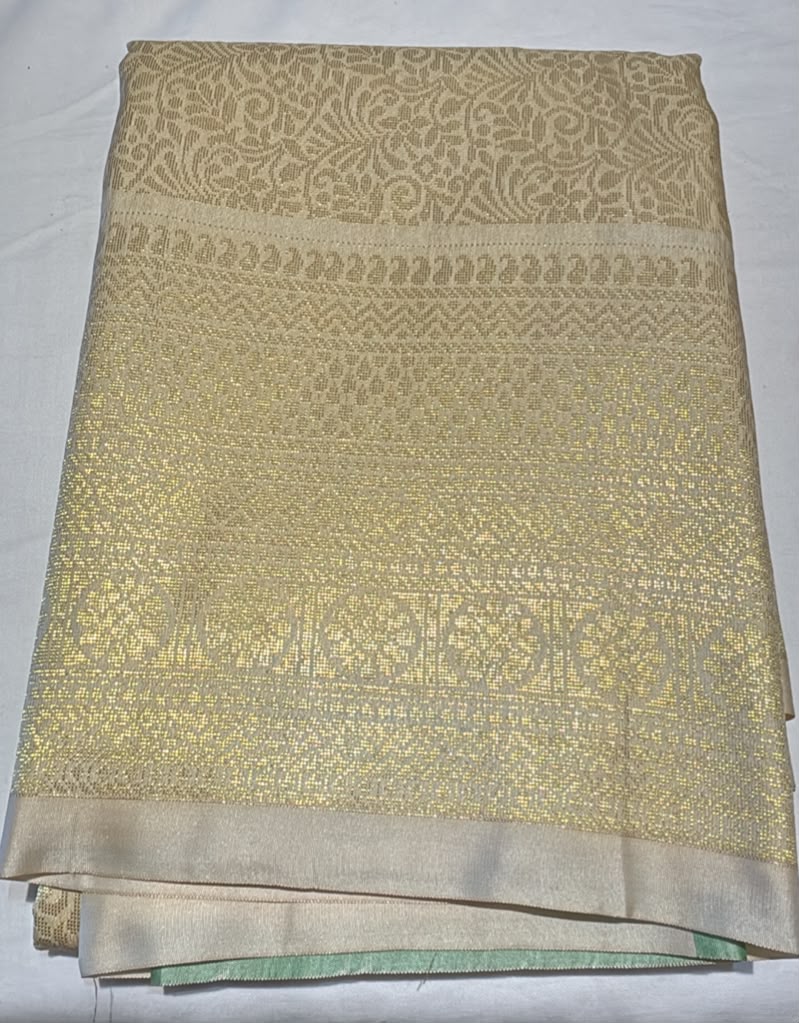 Luxury Ivory Pure Kanchi Silk With Attractive Exquisite Primium Gold Zari Work Border Saree For Women
