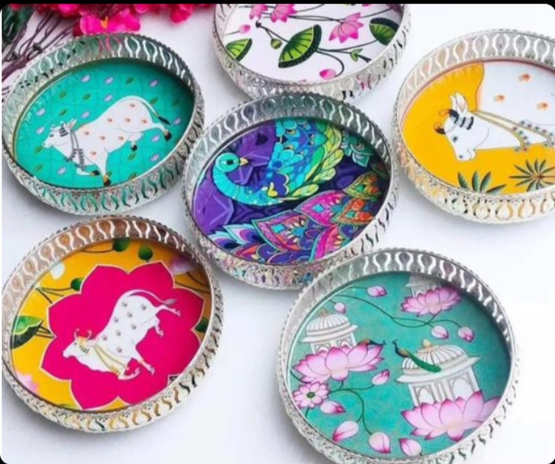 Hand Painted German Silver Traditional Indian Decorative Pooja Trays Near Me