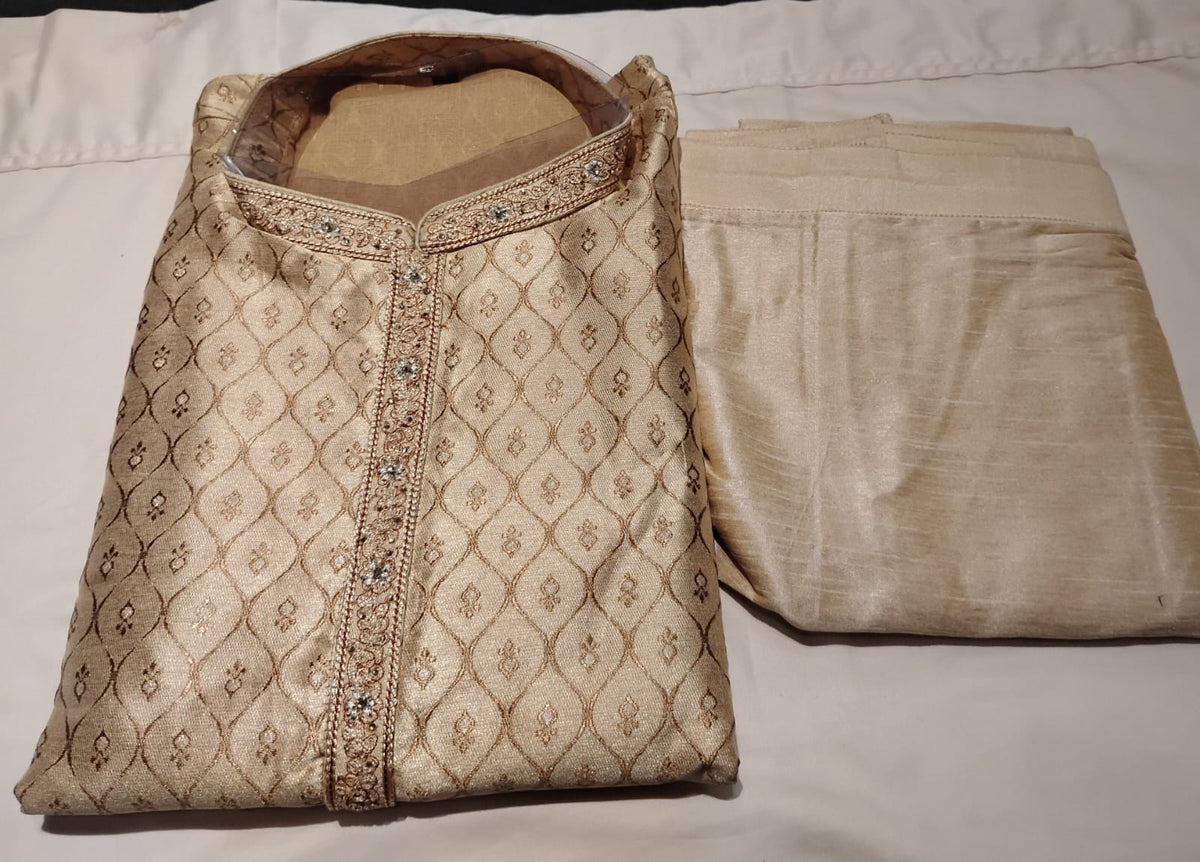 Charming Gold Color Pure Banarasi With Zari Work Kuruta Sutis For Men
