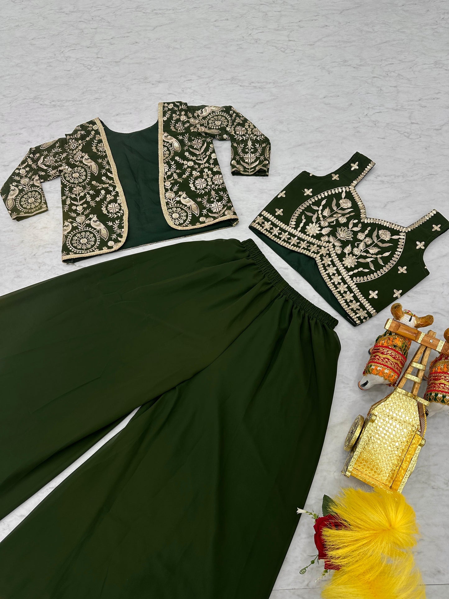Georgette Embroidery Lace Work With Indo Western Palazzo Suits in Tempe