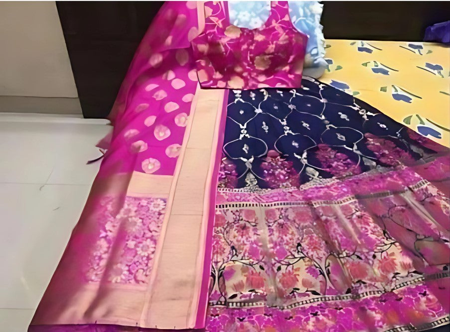 Elegant Embroidery With Sequins Work Pink With Blue Color Lehenga Choli For Women