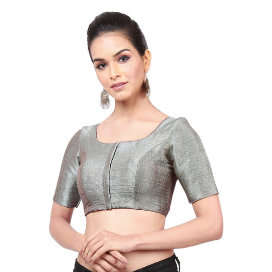 Delightful Silver Color Art Silk Designer Blouse For Women