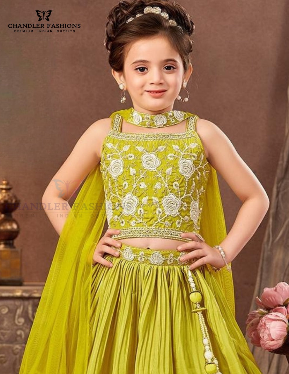 Fantastic Parrot Green Color Embroidery Work Choli Sets For Girls Near Me