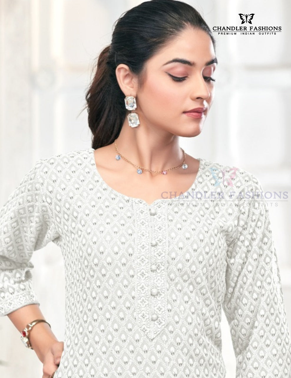 White Color Rayon With Embroidered Kurti In USA