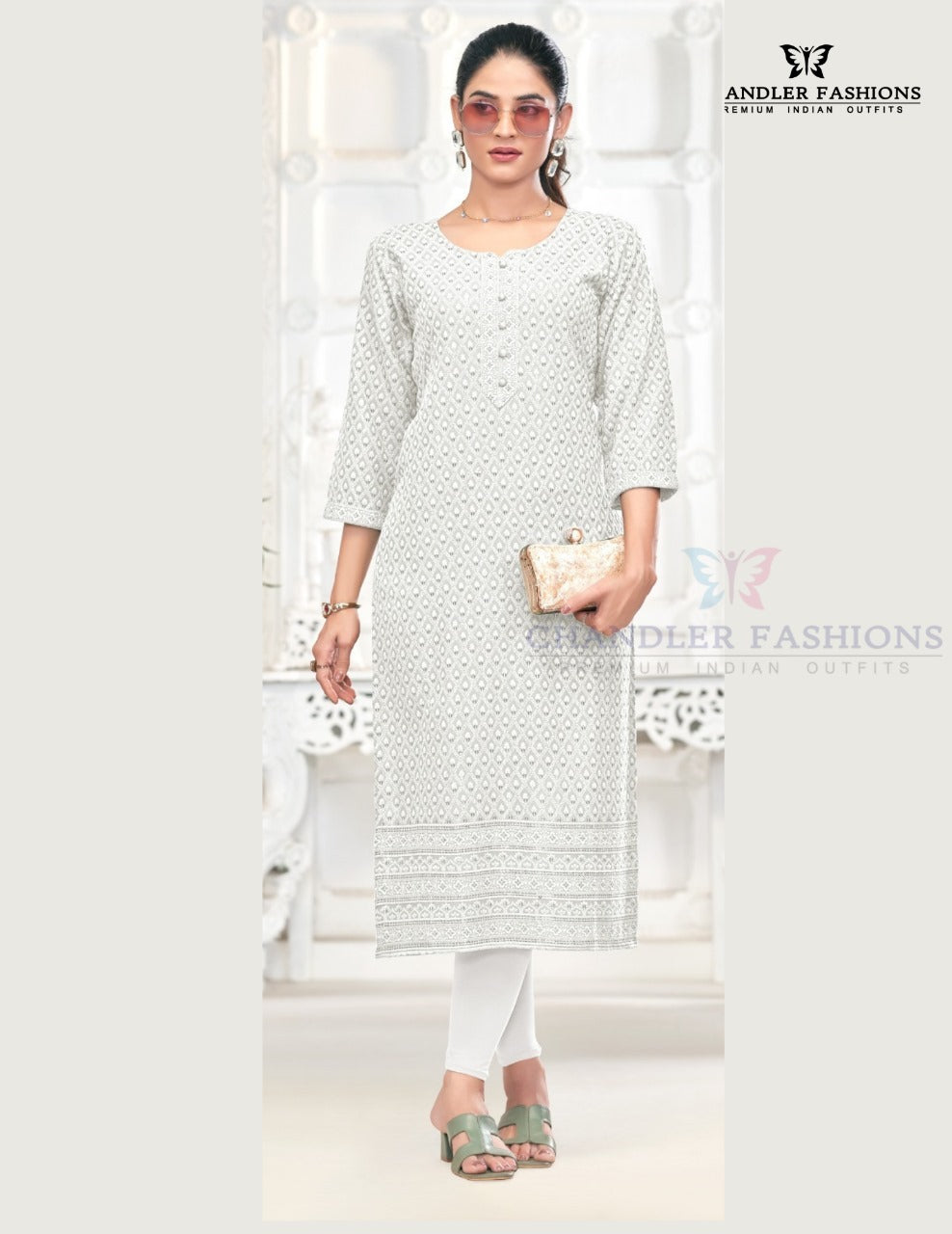 Wonderful White Color Rayon With Embroidered Kurti For Women