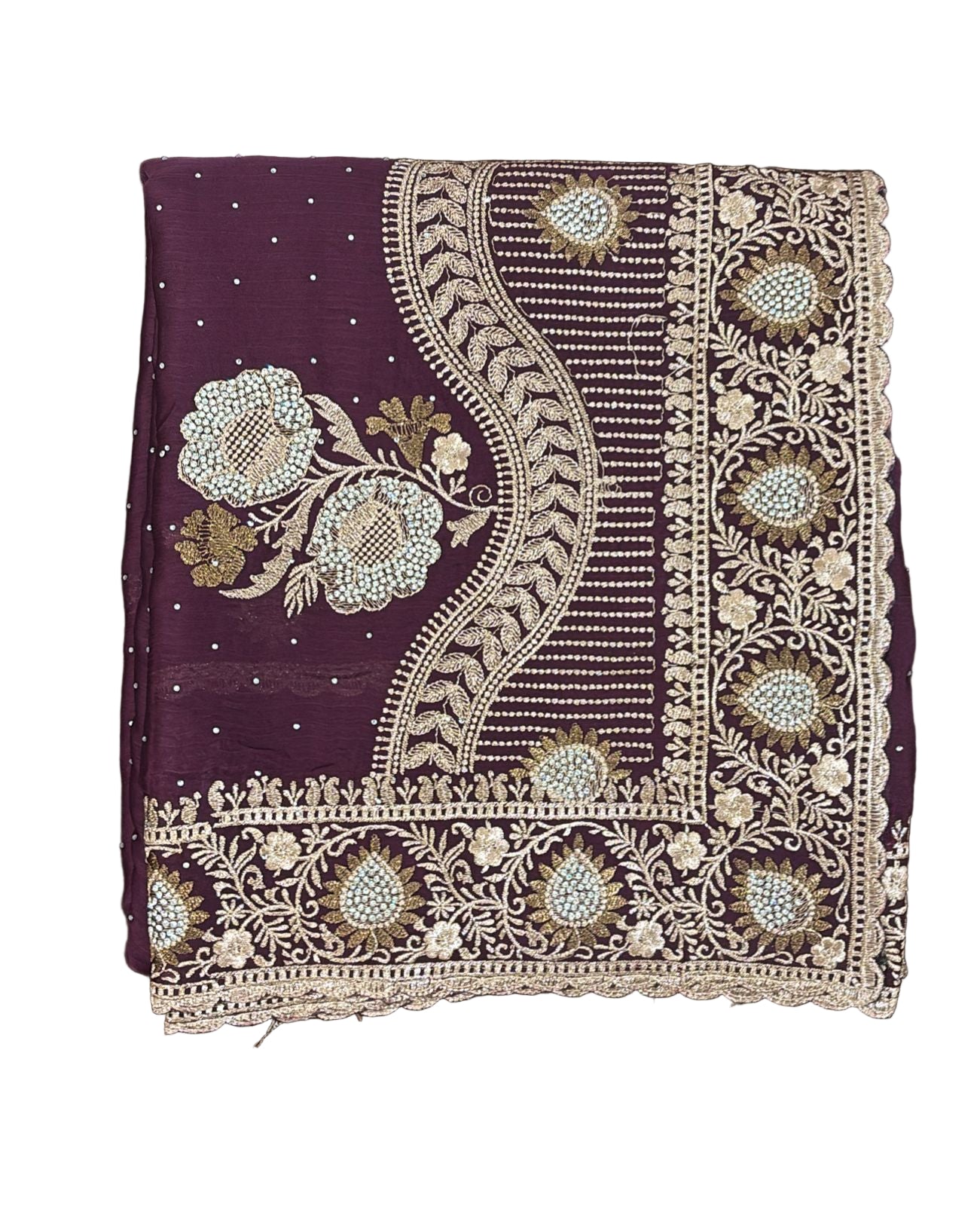 Pretty Dark Purple Color Georgette And Chiffon With Embroidered Work Fancy Saree - PREMIUM QUALITY Near Me