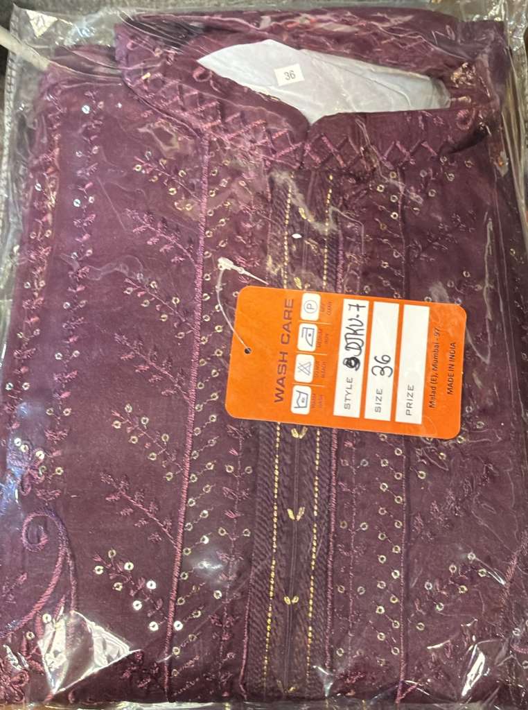 Wine Color Cotton With Sequins Embroidery Work Kurta In USA