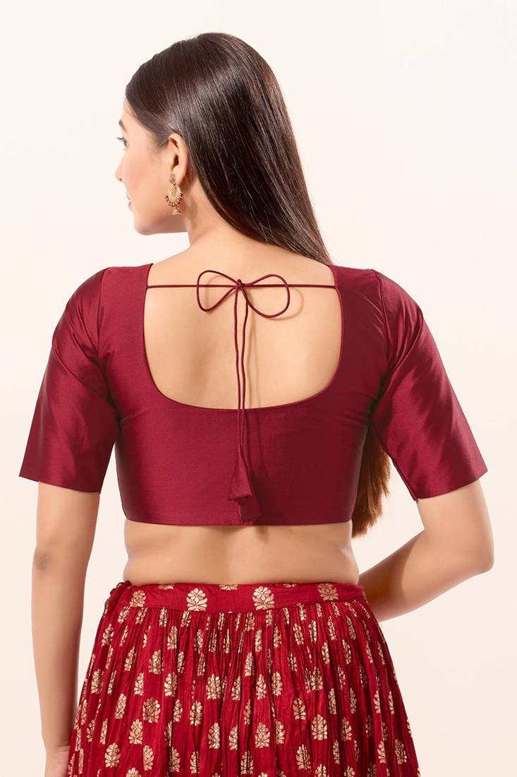 Maroon Color Poly Blend Fabric Readymade Blouse Near Me