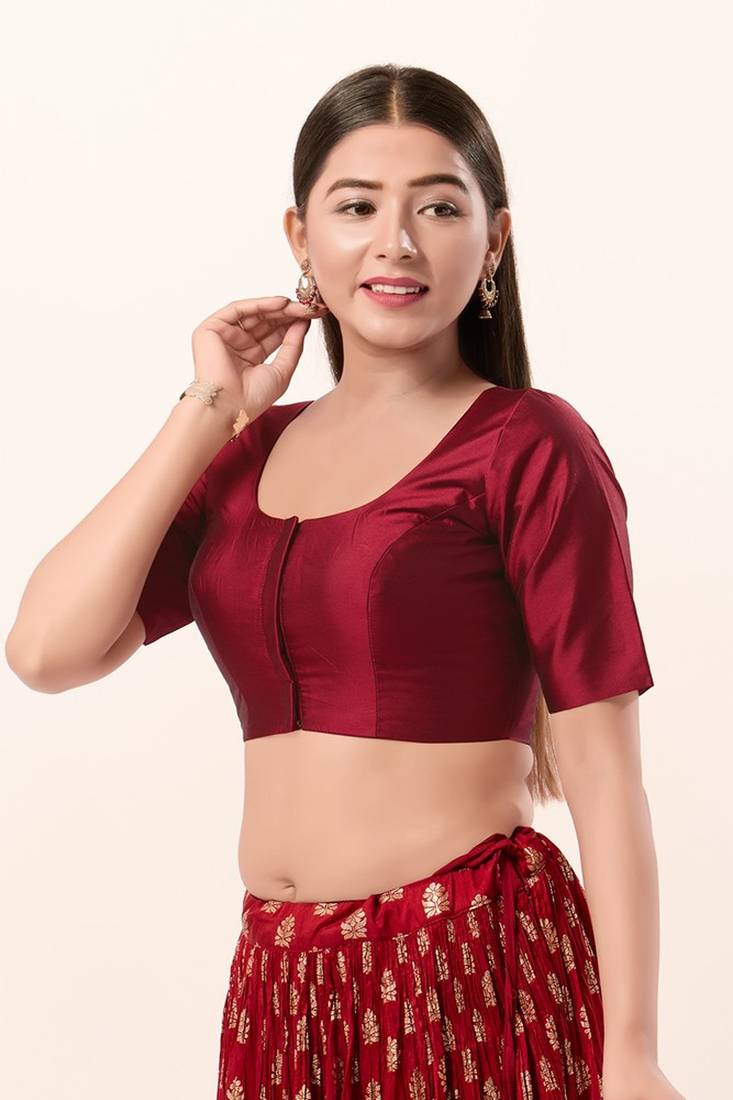 Maroon Color Poly Blend Fabric Readymade Blouse In USA