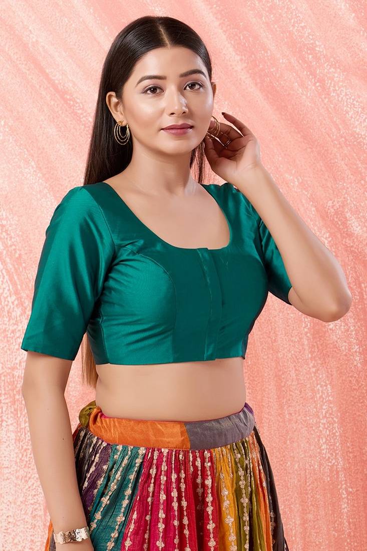 Rama Green Color Poly Blend Fabric Readymade Blouse In USA