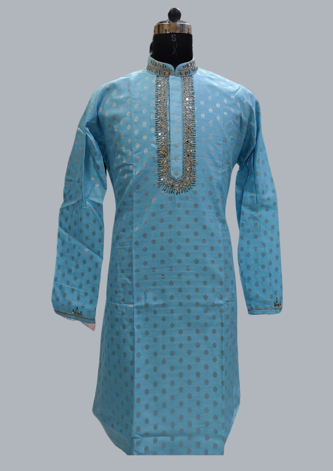 Beautiful Blue Color Pure Zardozi Embroidered Kurta With Pajama For Men