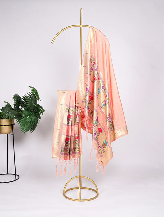 Dazzling Pink Colored Weaving Zari Work With Tassels Jacquard Silk Dupatta