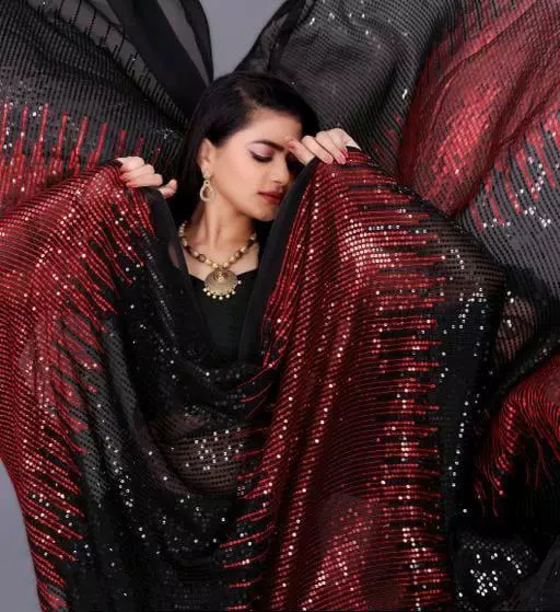 Attractive Red Color Party Wear Georgette Saree Near Me