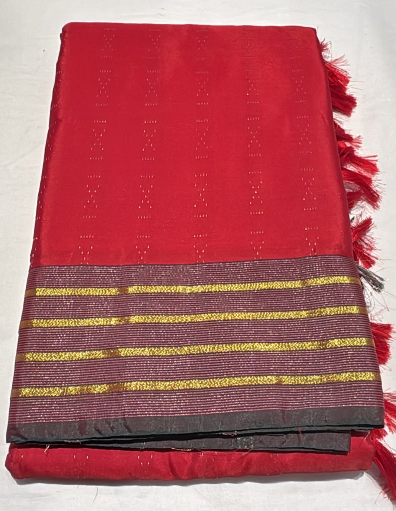 Amazing Red Color Pure Kanchi Silk With Attractive Primium Gold Zari Stripes Work Saree For Women
