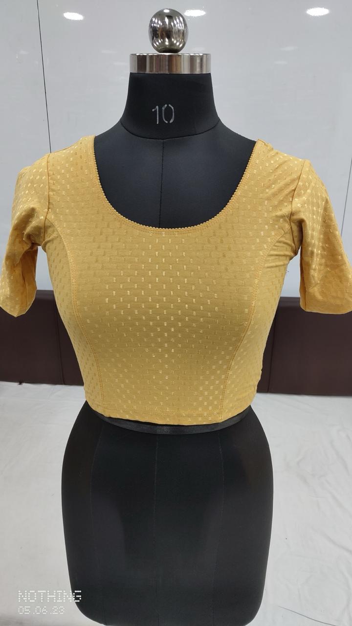 Charming Mustard Yellow Color Cotton Dobby Stretchable Ready To Wear Blouse For Wome