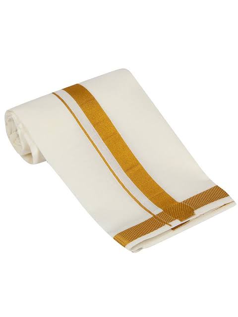 Men's Cotton Angavastram White With Gold Zari Border Near Me