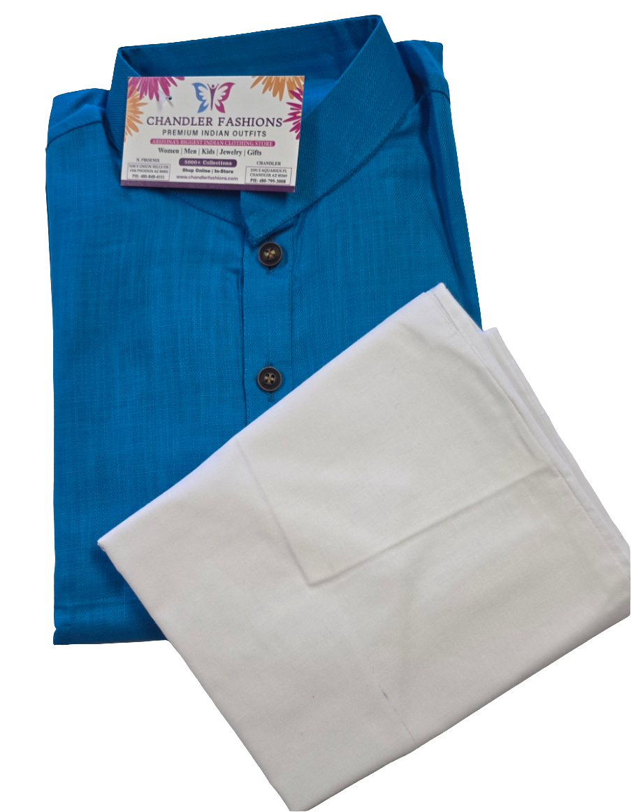 Charming Sky Blue Colored Cotton Plain Kurta With Pajama Pant For Boys
