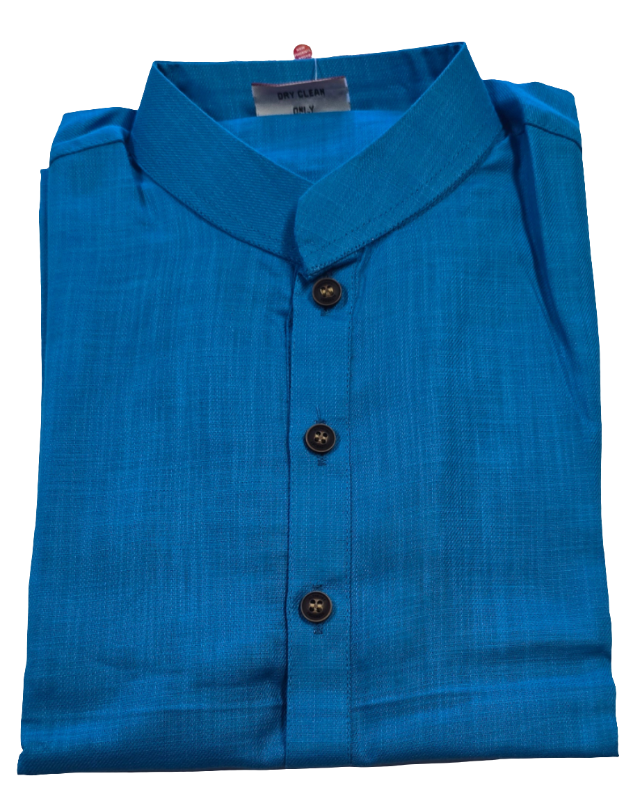 Charming Sky Blue Colored Cotton Plain Kurta With Pajama Pant For Boys