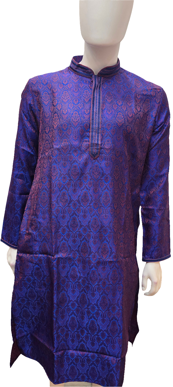 Elegant Blue Color Embroidery Work Kurta With Slub Silk Pajama Pant