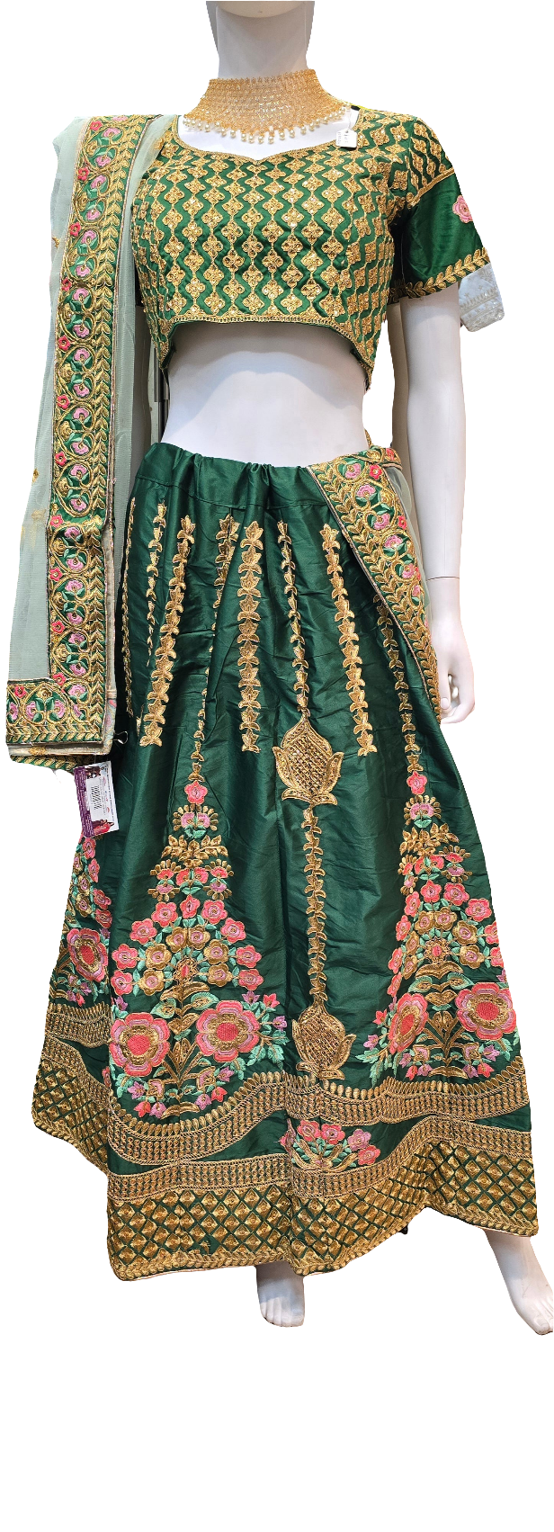 Attractive Green Color Embroidery And Multi Needle Work Lehenga Choli With Net Dupatta