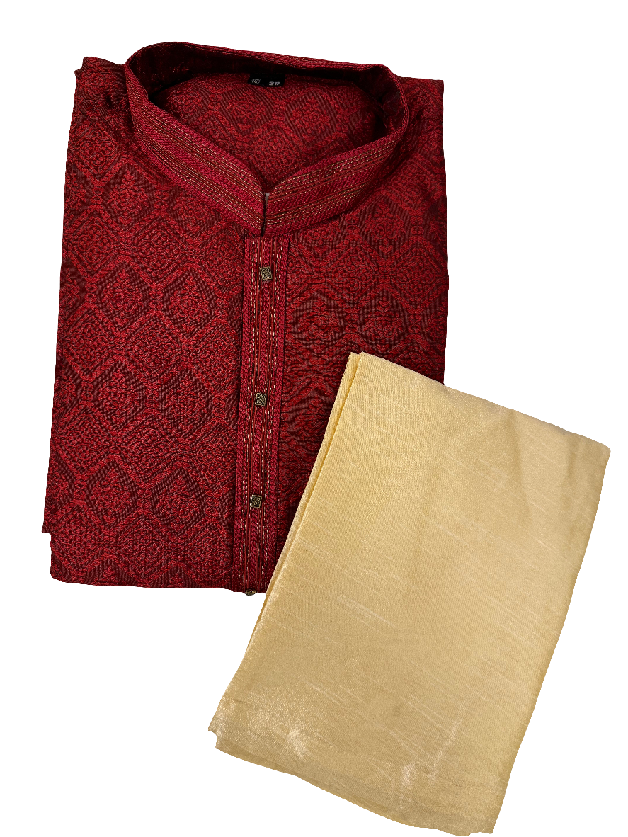 Red Colored Jacquard Kurta Set For Men In USA