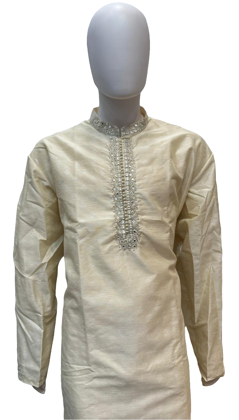 Pretty Brocade Cream Color Zardozi Embroidered handwork Men's Kurta With Pajama