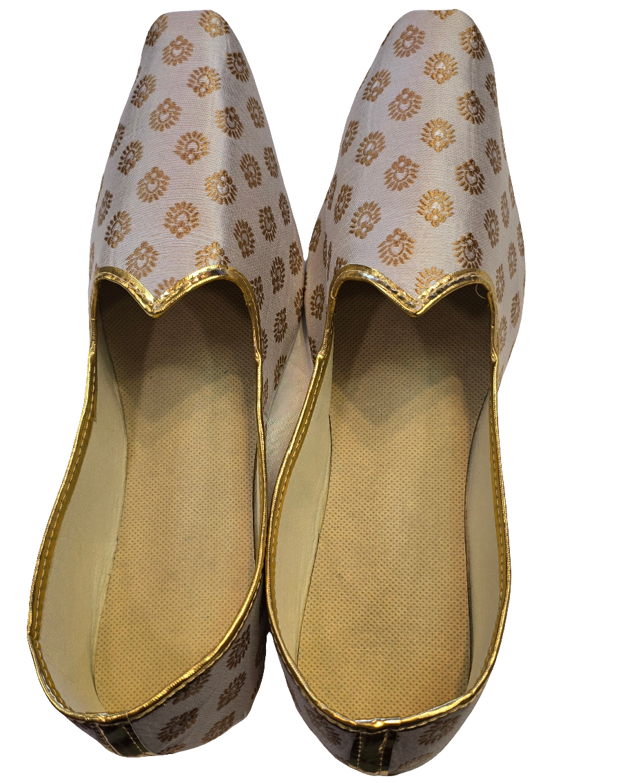 Exquisite Off White Color Self Designed Mojaris for Men