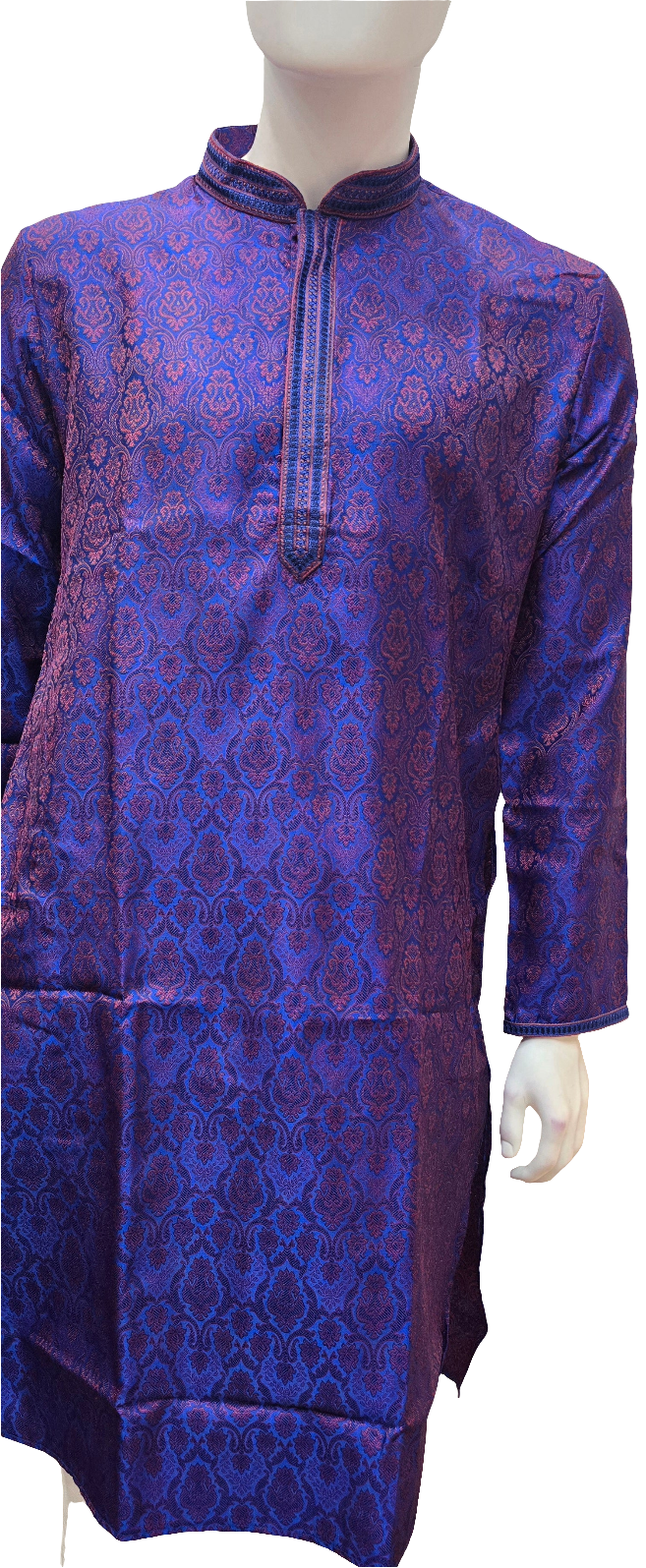 Elegant Blue Color Embroidery Work Kurta With Slub Silk Pajama Pant