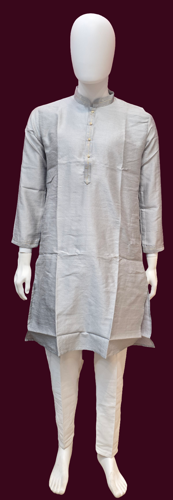 Silver Color Jacquard Men’s Kurta With Pajama Pants Near Me
