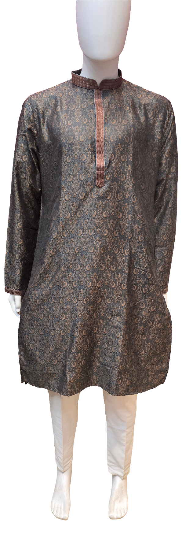 Beautiful Dark Gray Color Banarasi Brocade Kurta Suits For Men