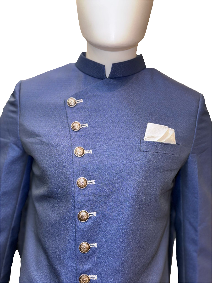 Stunning Blue Color With Pocket Design Sherwani Suit For Men