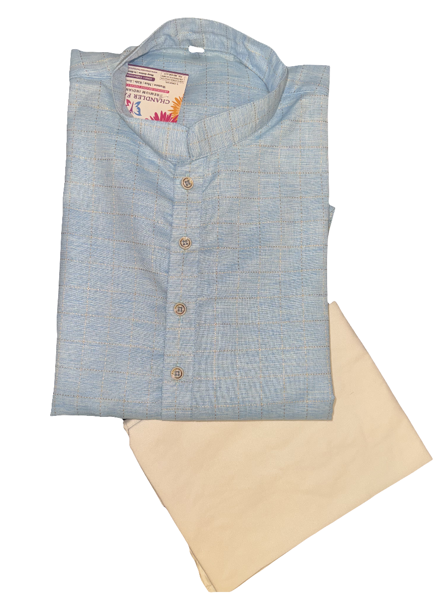 Appealing Blue Color Cotton Men's Kurta With Pajama Pant