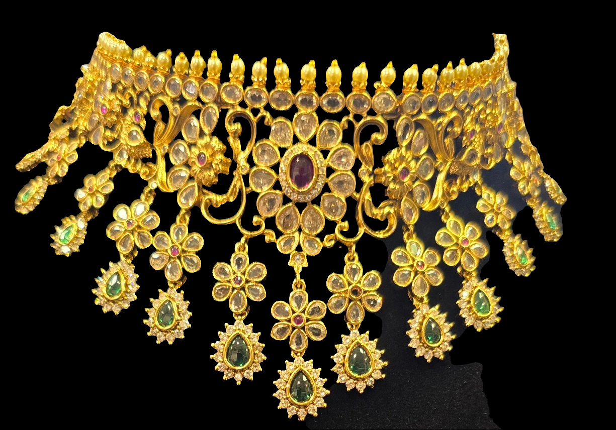 Red And Green Stones With Gold Plated Choker Necklace Near Me