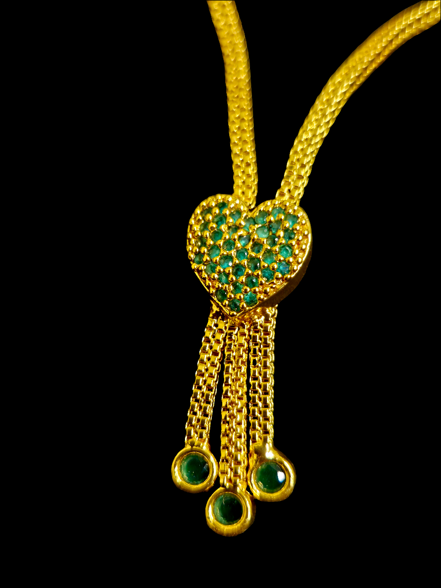 Green Color Heart Shape With Gold Plated Necklace Near Me