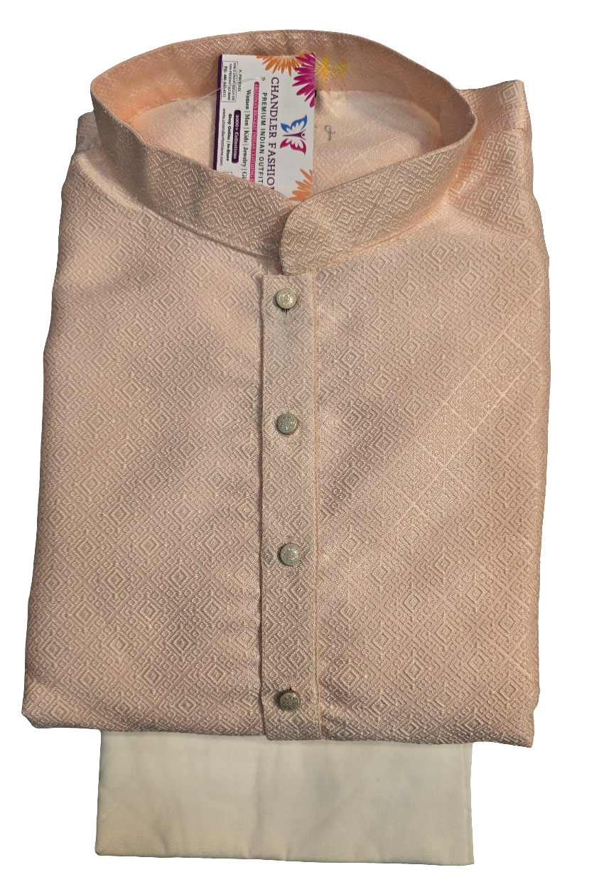 Appealing Peach Color Designer Men's Kurta With Pajama Pant