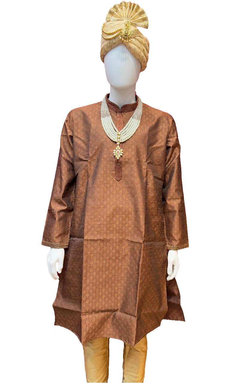 Wonderful Brown Color Jacquard Embroidery Work Men's Kurta