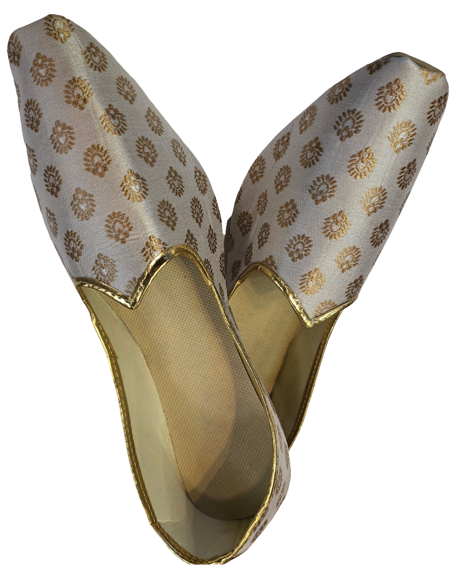 Exquisite Off White Color Self Designed Mojaris for Men