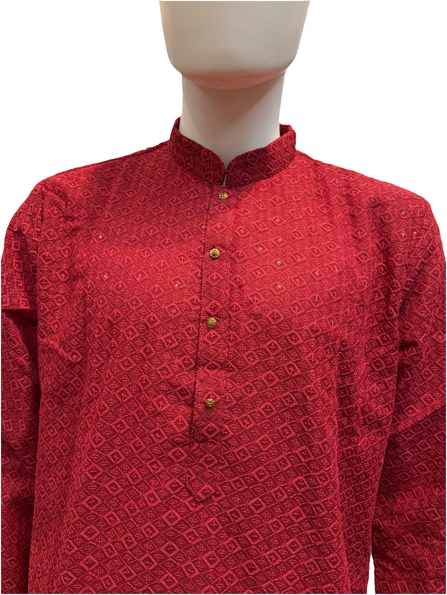 Appealing Maroon Color Jacquard Chikankari Kurta Set For Men