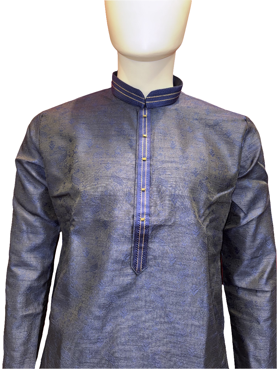Elegant Dark Blue Color Jacquard Silk Embroidery Work Men's Kurta