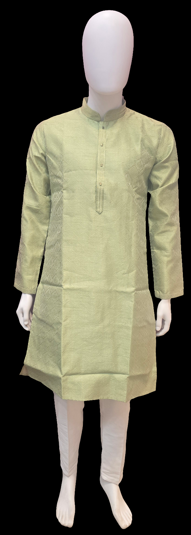 Alluring Pastel Green Color Art Silk Embroidered Neck Kurta With Pajama Pant For Men
