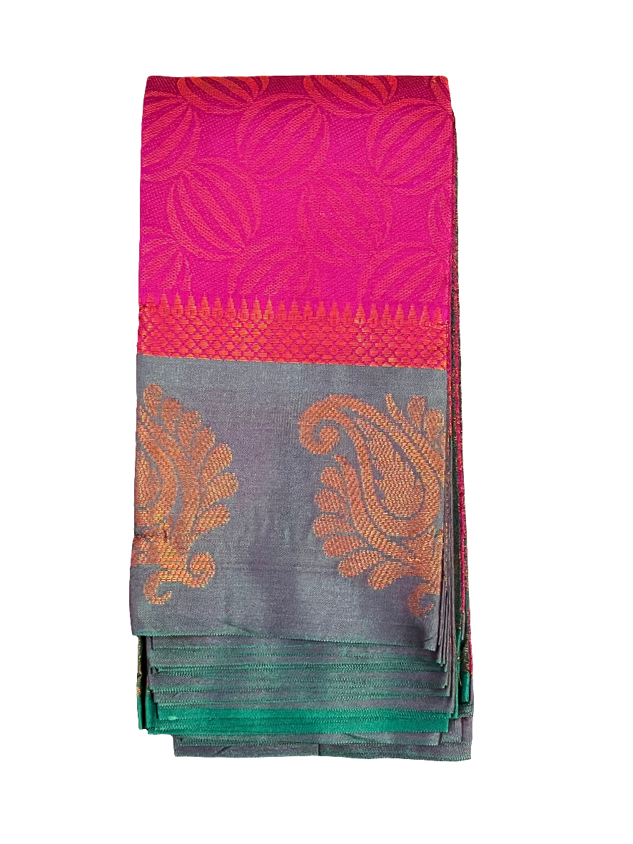 Elegant Pink And Green Color Floral Design Art Silk Saree For Women