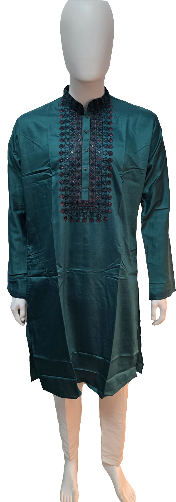 Attractive Teal Blue Color Soft Cotton Silk Kurta With Pajama For Men