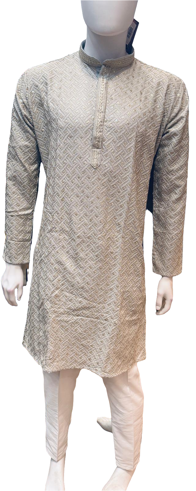 Elegant Gray Color Rayon With Embroidery And Sequins Work Kurta And Pajama For Men