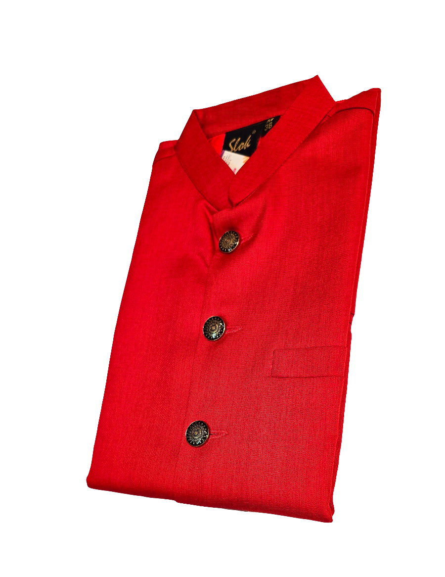 Red Colored Plain Cotton Koti Jacket For Men In USA
