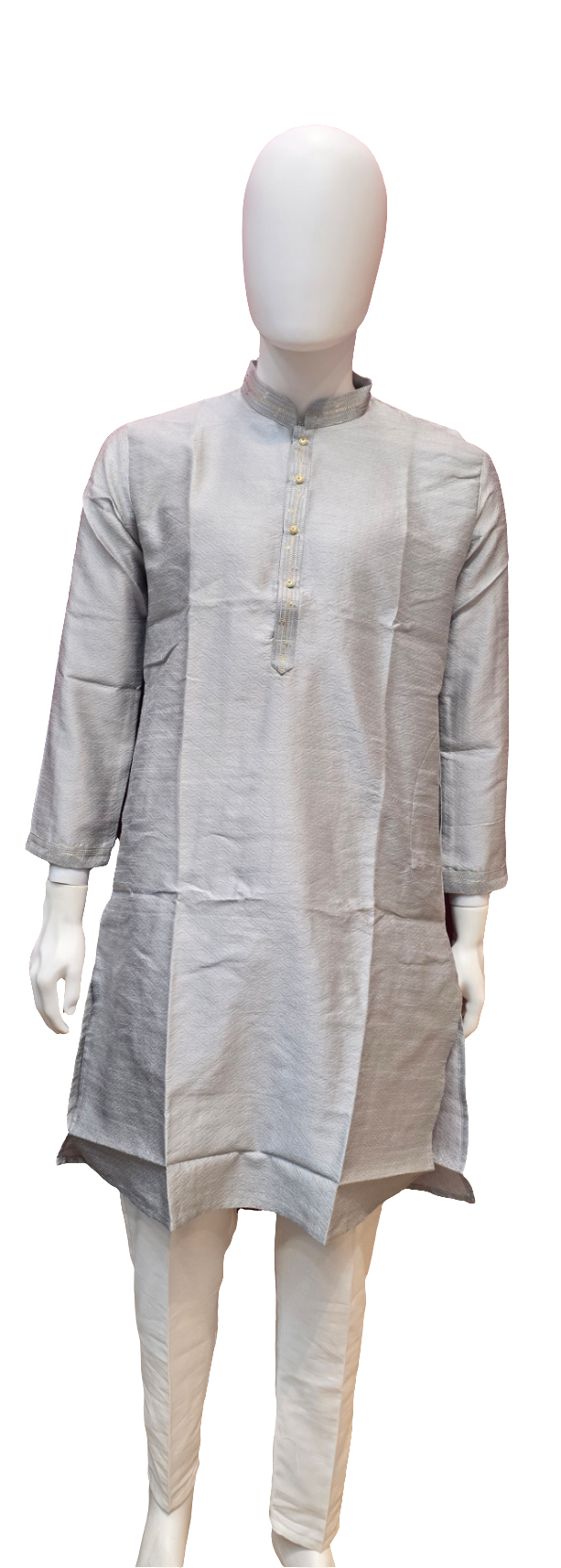 Appealing Silver Color Jacquard Men’s Kurta With Pajama Pants