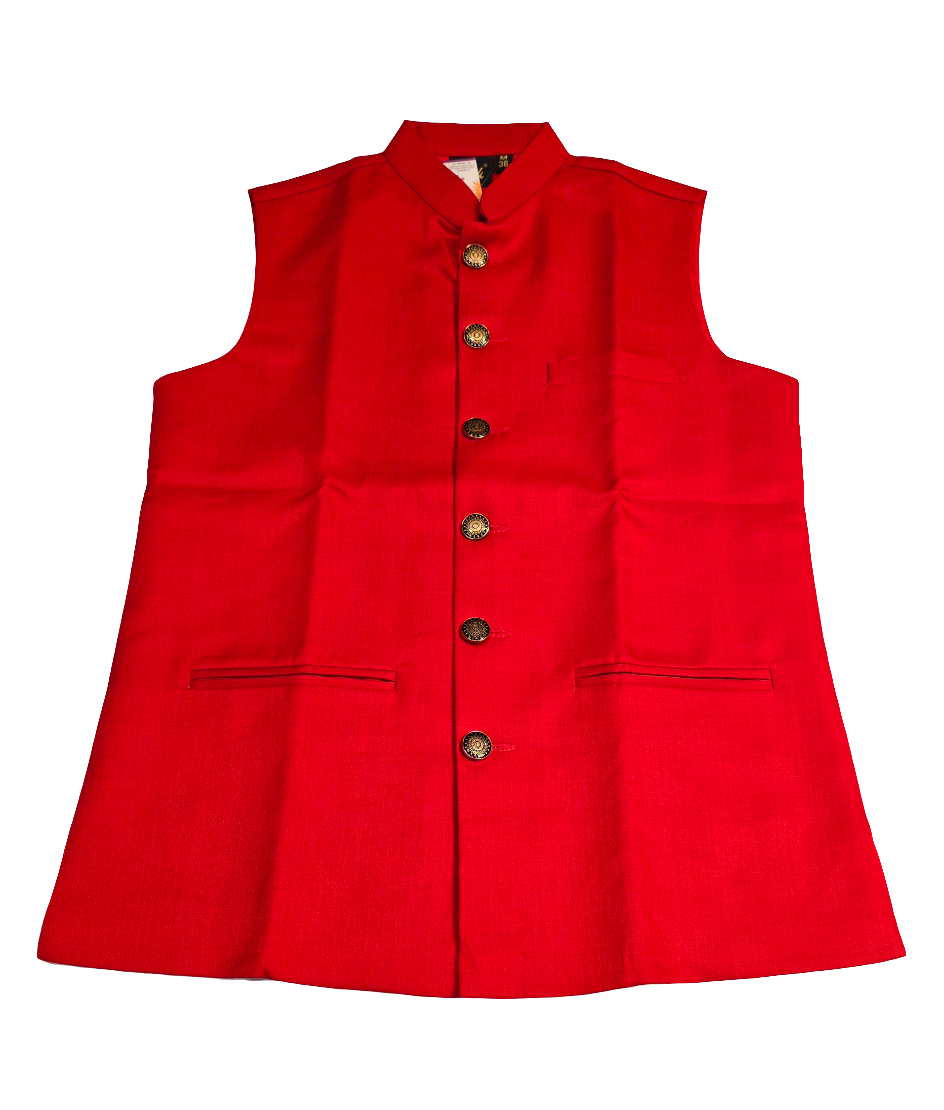 Elegant Red Colored Plain Cotton Koti Jacket For Men