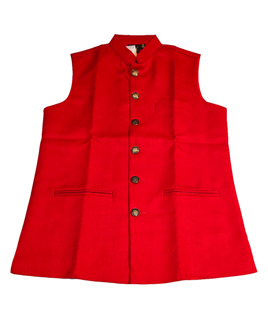 Elegant Red Colored Plain Cotton Koti Jacket For Men