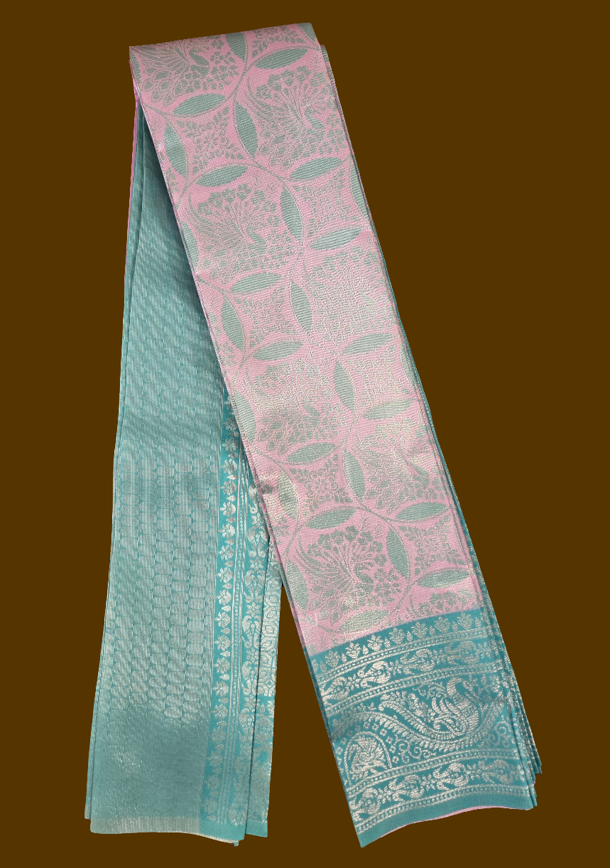 Attractive Light Pink And Light Green Color Motif Design Silk Saree For Women Near Me