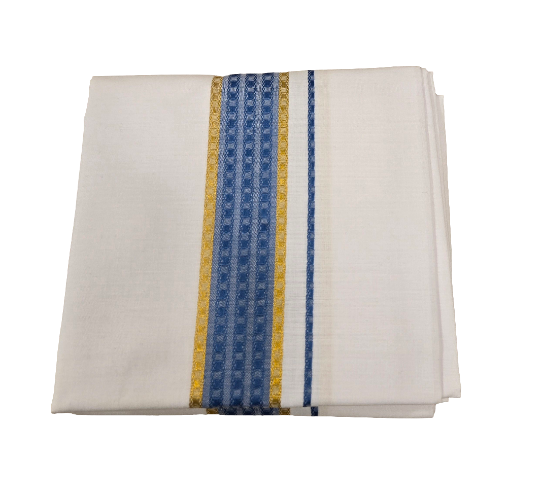 Blue Color Cotton Shirt With Matching Border Dhoti Set Near Me